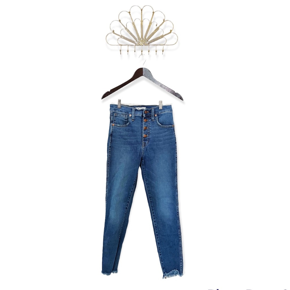 Madewell 10 inch High Rise Dark Wash Raw Hem Skinny Jeans